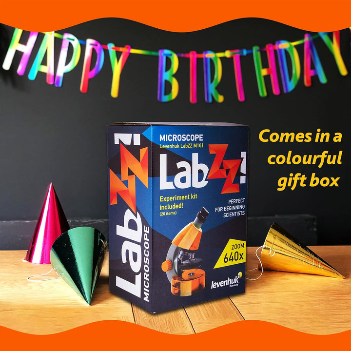 Levenhuk LabZZ M101 Orange/Orange 40X-640X Einsteigermikroskop für Kinder mit pädagogischem Wissensc