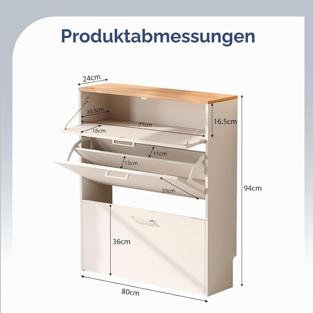 LEADZM Schuhschrank Schmal,Schuhkipper mit 2 Flip-Schubladen Schuhregal mit 1 Schubladen für den Ein
