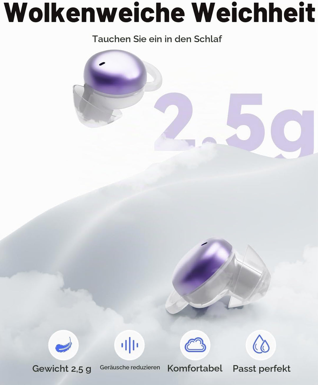 MONODEAL Schlafkopfhörer Bluetooth 5.4 Sleep Earbuds, Weiche Kopfhörer Schlafen Sleepbuds, Unsichtba