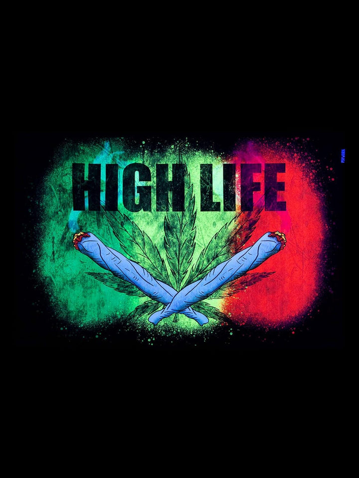 PSYWORK Schwarzlicht Stoffposter Neon | Joint Ganja High Life | 0,6 x 0,9m | UV-aktiv | fluoresziere