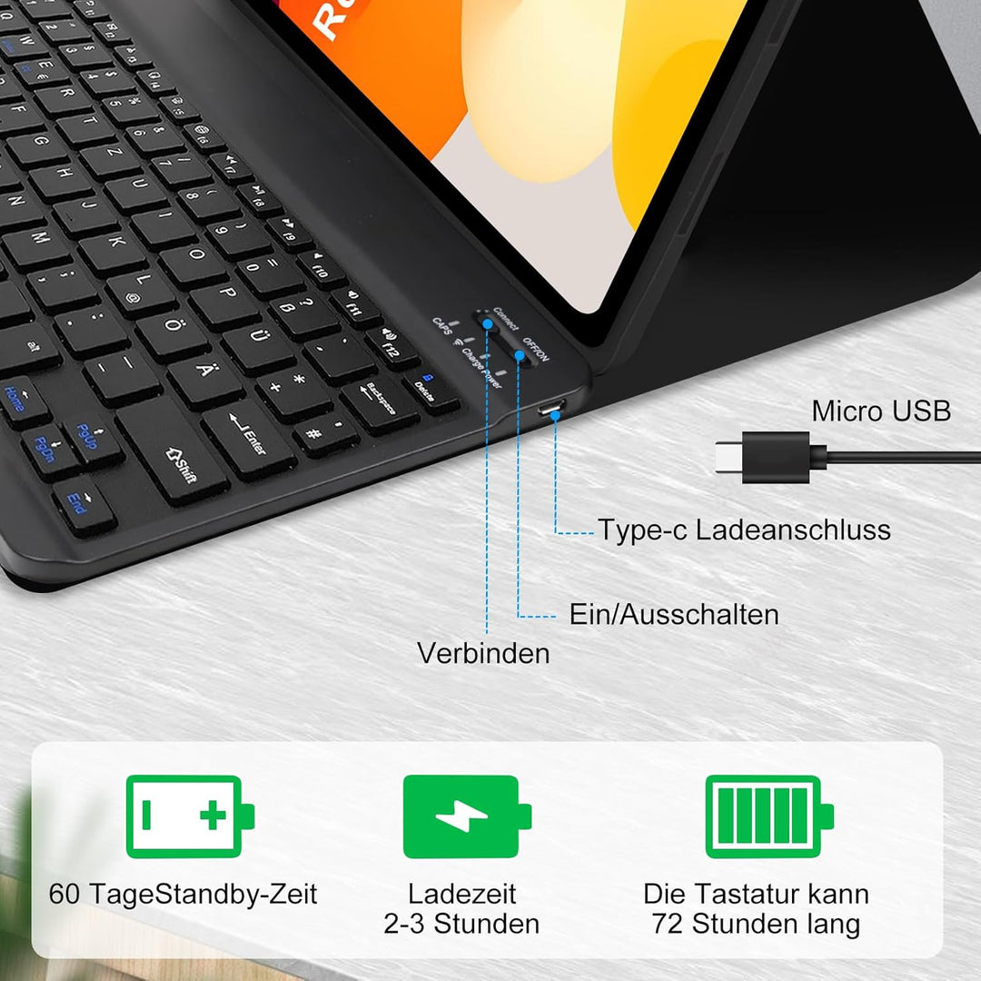 AGARELE Tastatur Hülle für Xiaomi Redmi Pad SE 11'' 2023 Hülle mit Tastatur (Deutsches QWERTZ),Soft