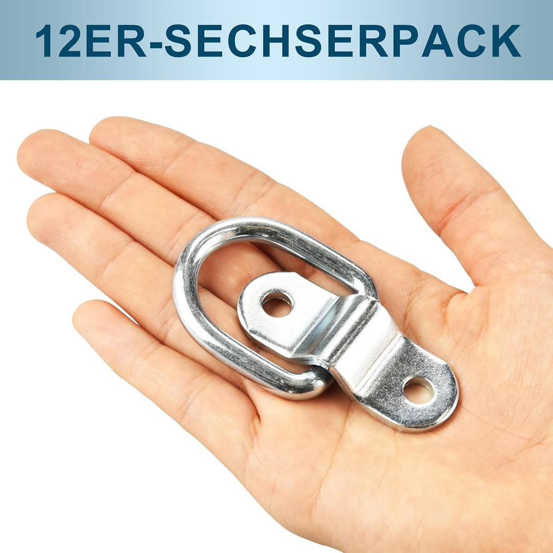 12 Stück Verzinkte Zurrösen - Augplatte mit 6mm D-Ring & 3mm Grundplatte für Ladungssicherung - Anhä