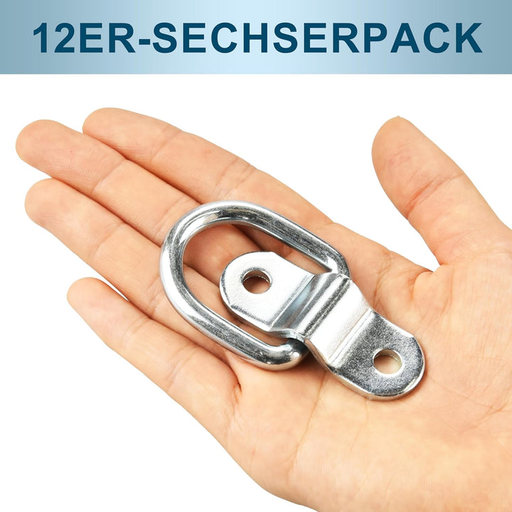 12 Stück Verzinkte Zurrösen - Augplatte mit 6mm D-Ring & 3mm Grundplatte für Ladungssicherung - Anhä