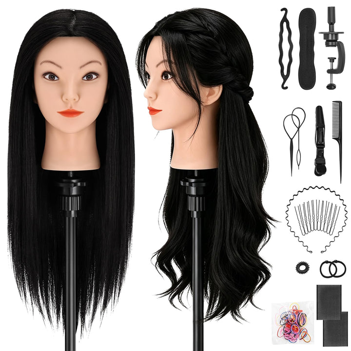 Yofuly 18Inch Trainingsköpfe für Friseure Übungskopf, 100% Echthaar Kosmetik Schaufensterpuppenkopf