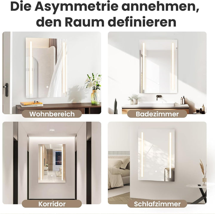 Badezimmerspiegel, 50x70cm LED Badspiegel mit Beleuchtung, Wandspiegel mit Touch-Schalter Kaltweiss