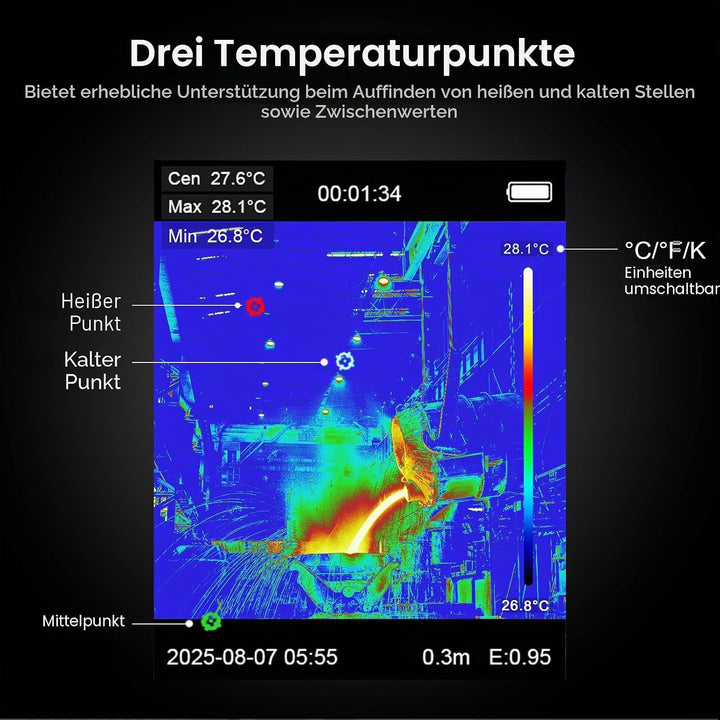 Handheld Wärmebildkamera, 96 * 96 IR Thermal Imaging Camera 25Hz TISR 240 * 240, -20°C bis 550°C, NE