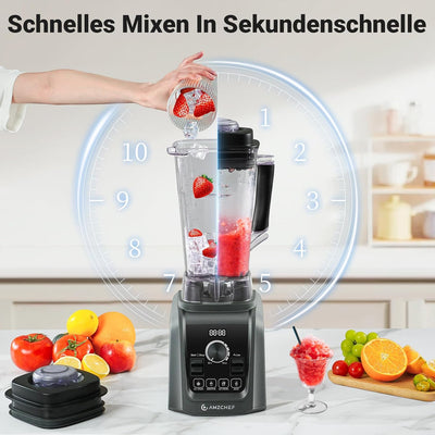 AMZCHEF 4-IN-1 Standmixer Hochleistungsmixer - 2L Standmixer mit 3D Klingen Crush in Sekunden Techno