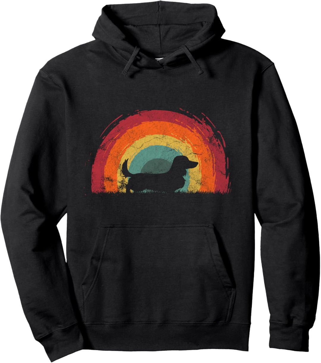 Langhaar-Dackel, Vintage-Stil, Regenbogenhund, für Herren und Damen Pullover Hoodie