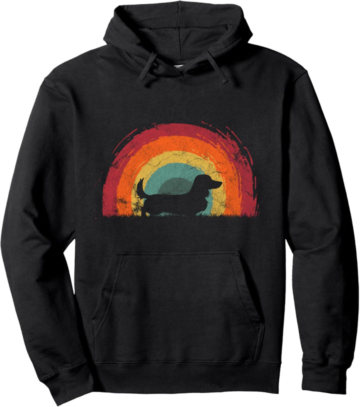 Langhaar-Dackel, Vintage-Stil, Regenbogenhund, für Herren und Damen Pullover Hoodie