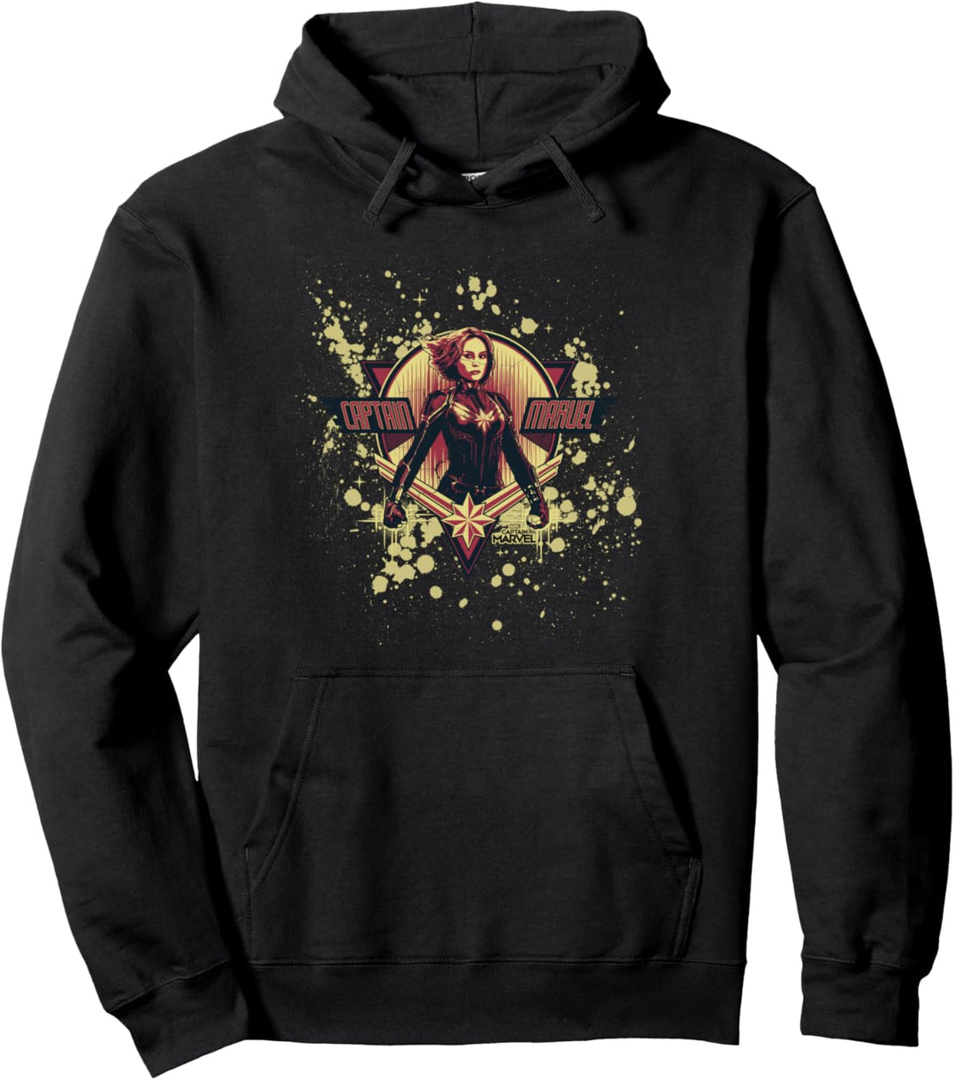 Captain Marvel Cracked Paint Splatter Logo Pullover Hoodie
