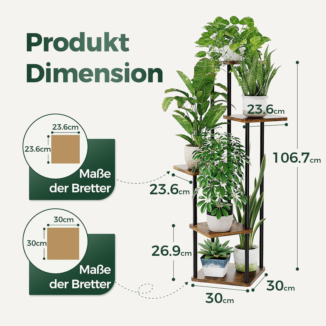 Bamworld Pflanzenständer Blumenständer für Draussen 5 Etagen Pflanzenregal Blumentreppe Metall Outdo