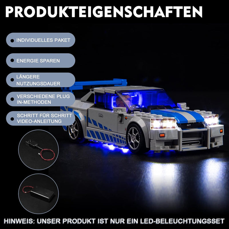 Licht-Kit Kompatibel mit Lego 76917 Speed Champions Nissan Skyline GT-R (Kein Lego-Modell), Led Bele