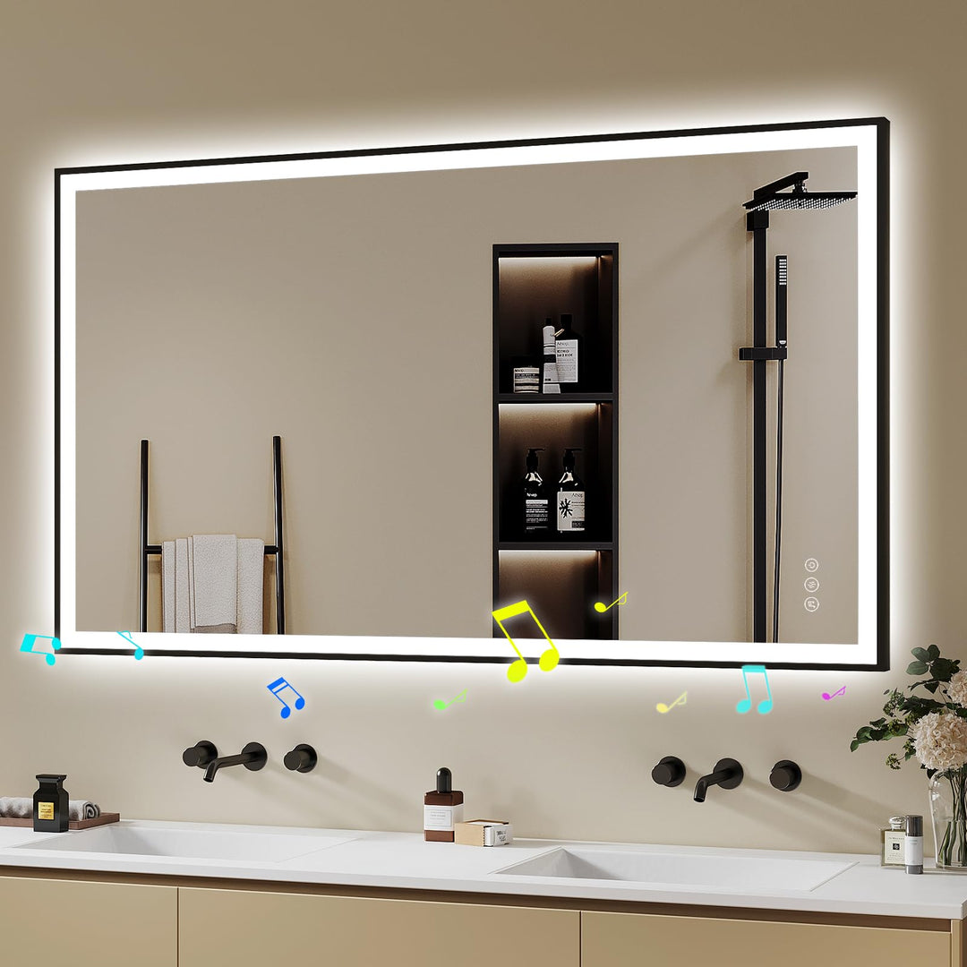 Badspiegel-mit-Beleuchtung 120x70cm - LED Badezimmerspiegel mit Bluetooth - Badezimmer Spiegel mit B