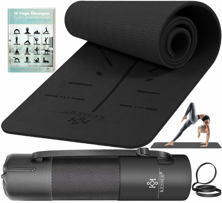 KESSER® Gymnastikmatte mit Tragegurt rutschfest TPE Yogamatte Gepolstert &amp; rutschfest Fitnessmatte,