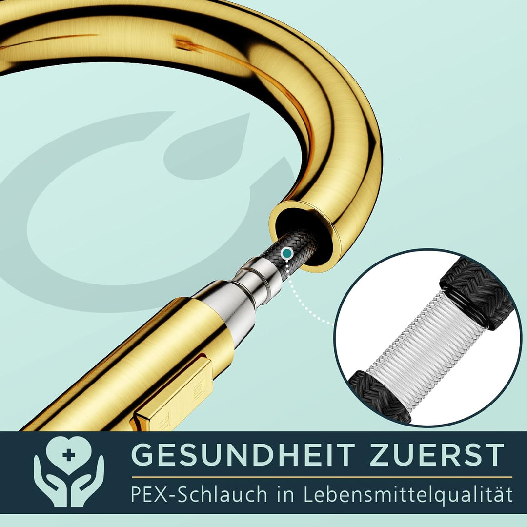 FORIOUS Wasserhahn Küche, Hoher Bogen Küchenarmatur mit Herausziehbarer Brause Ausziehbar Armatur, M