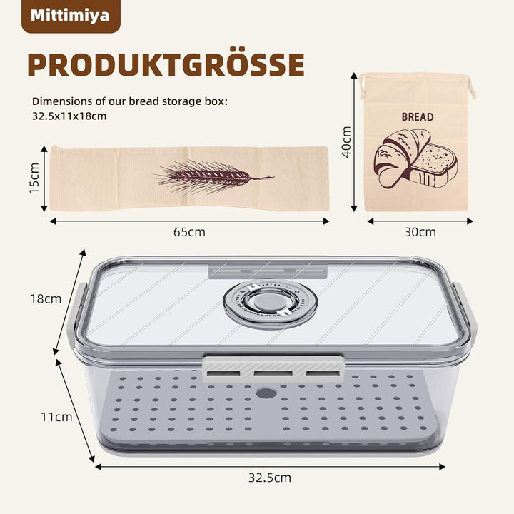 Mittimiya Kunststoff Transparent Brotkasten, Versiegelt Brotbox mit Zeitaufzeichnung, Brotaufbewahru