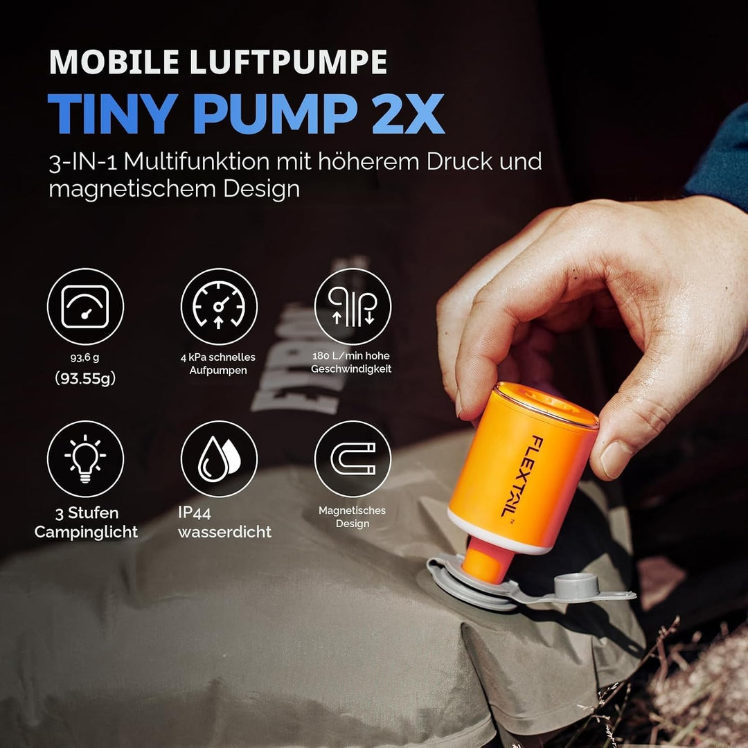 FLEXTAILGEAR Tiny PUMP2 X, Elektrische Luftpumpe mit 1300mAh Akku, Tragbare Kompakte Mini Pumpe USB