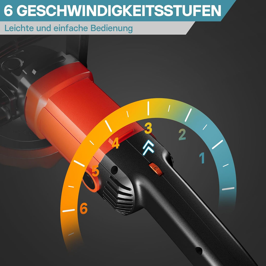 Wiltec Auto Poliermaschine Schleifmaschine 1200W bis 3000 U/min, Poliergerät mit 6 Stufen, mit Zubeh