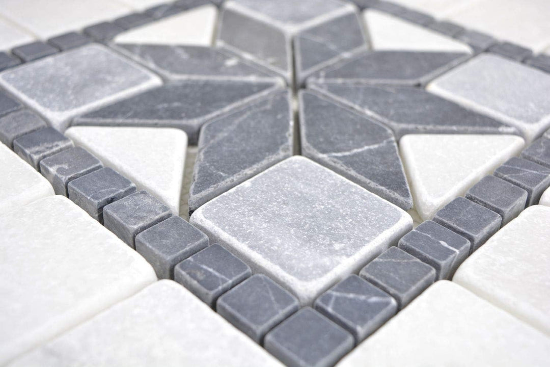 Naturstein Mosaik Einleger Fliese Travertin anthrazit schwarz weiss für WANDDEKO BAD WC KÜCHENDEKO