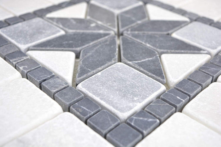 Naturstein Mosaik Einleger Fliese Travertin weiss schwarz für WANDDEKO BAD WC KÜCHENDEKO