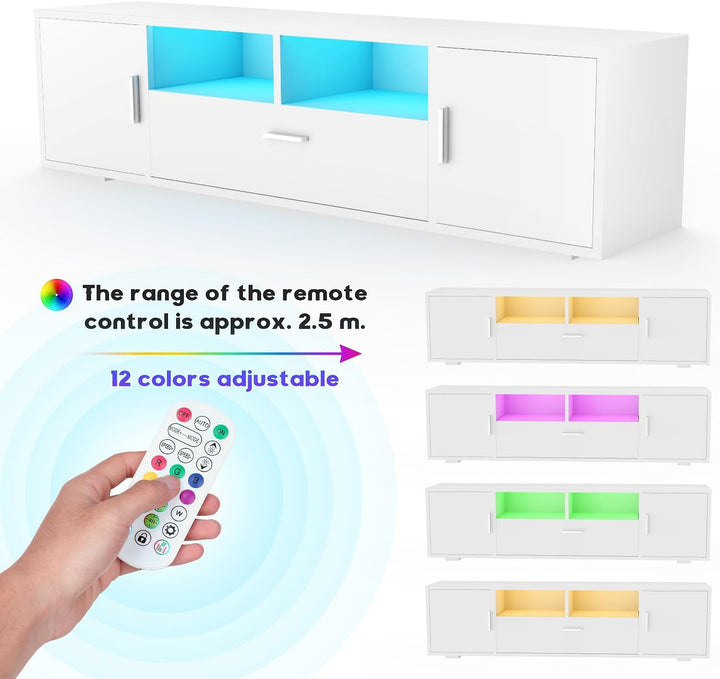 TV-Schrank LED, TV Lowboard mit Grossem Stauraum, Fernsehtisch mit RGB LED-Beleuchtung, TV Board für