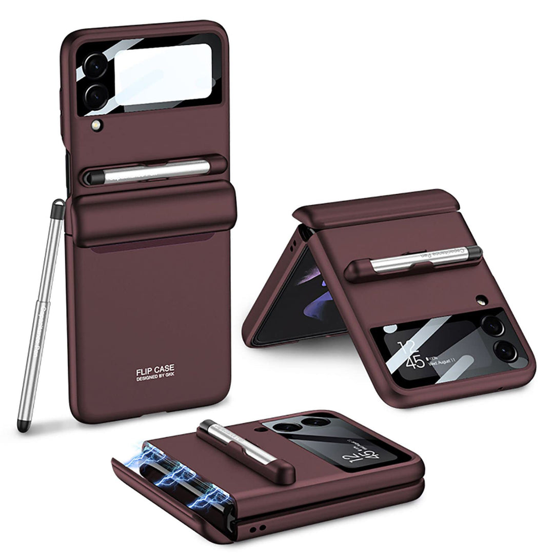 COQUE Galaxy Z Flip 4 Hülle mit Stylus,Hülle Schutzfolie Integrierte Klappbare All-Inclusive-Hülle m