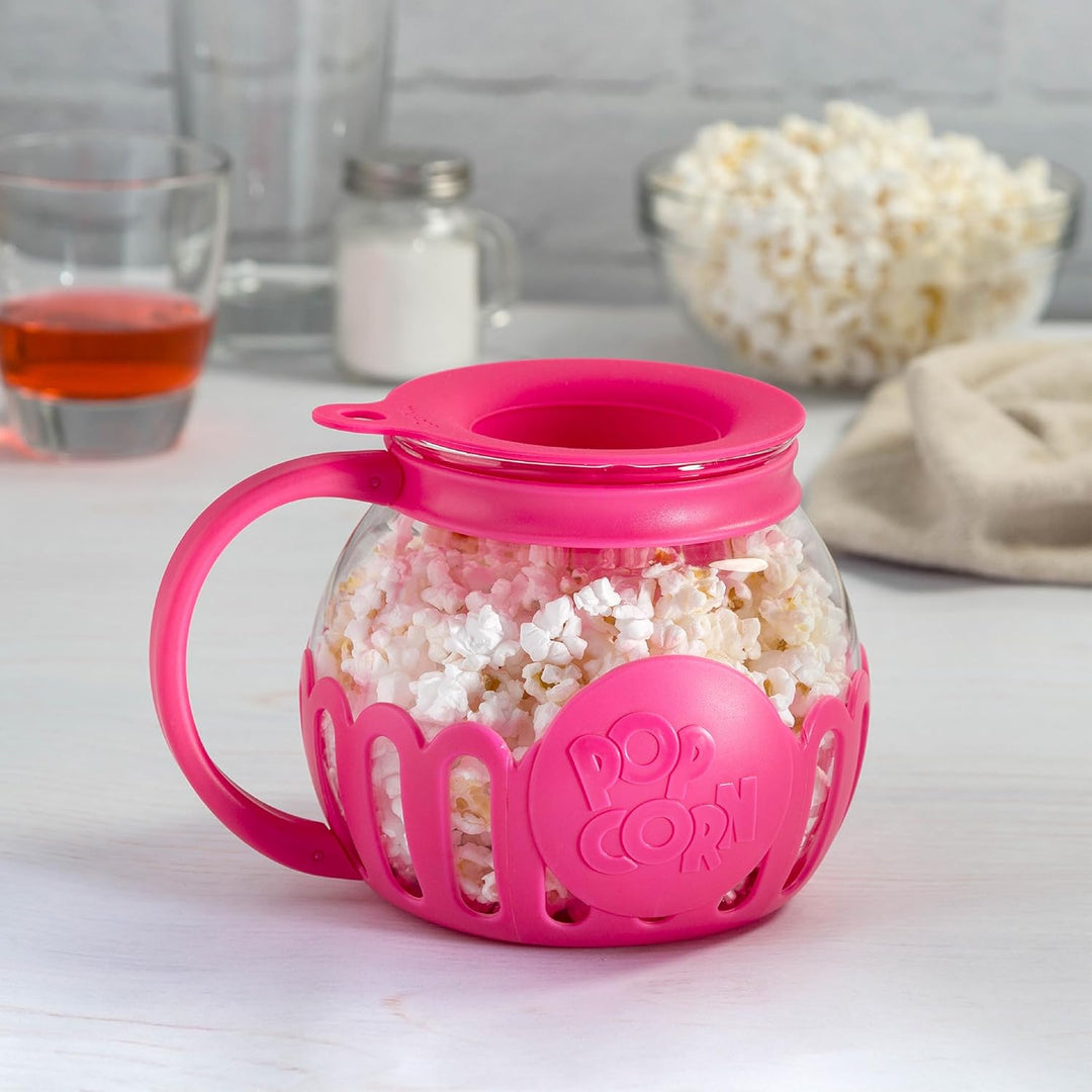 Ecolution patentierter Micro-Pop Mikrowellen-Popcorn-Popper, Borosilikatglas, hot pink 1.5-Quart Sna