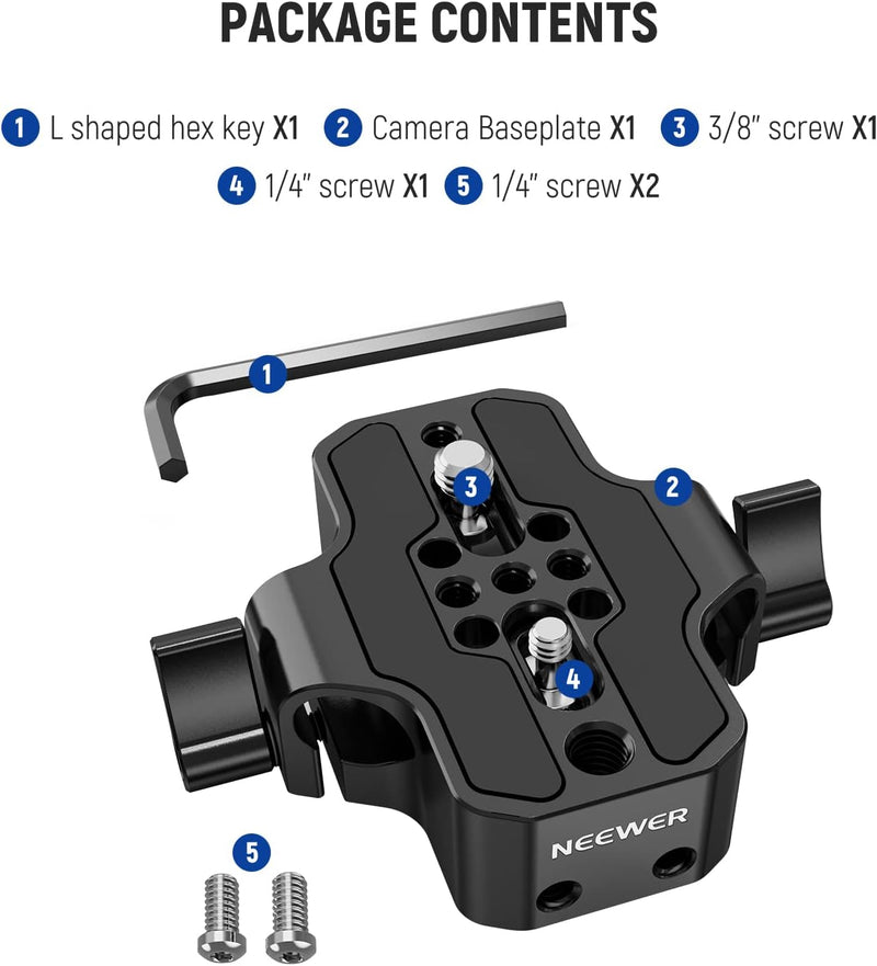 NEEWER Kamera Grundplatte mit Doppelschienen Klemme,15mm LWS Grundplatte für Kamerakäfig Stativ Schu