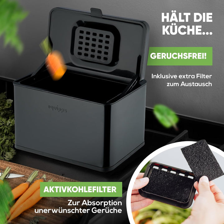equipps Bio Mülleimer 3L | Komposteimer Küche für Bio Müll & Co | Mülleimer mit Geruchsfilter | Komp