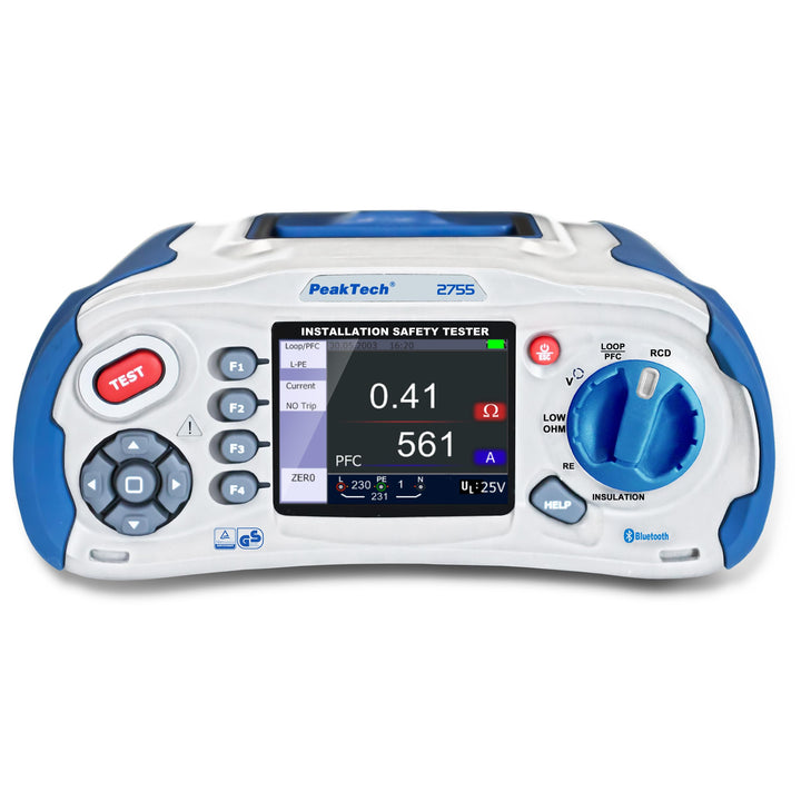 PeakTech 2755 – VDE-0100 Installationstester mit Bluetooth, USB & SD-Karte, Multifunktions Prüfgerät