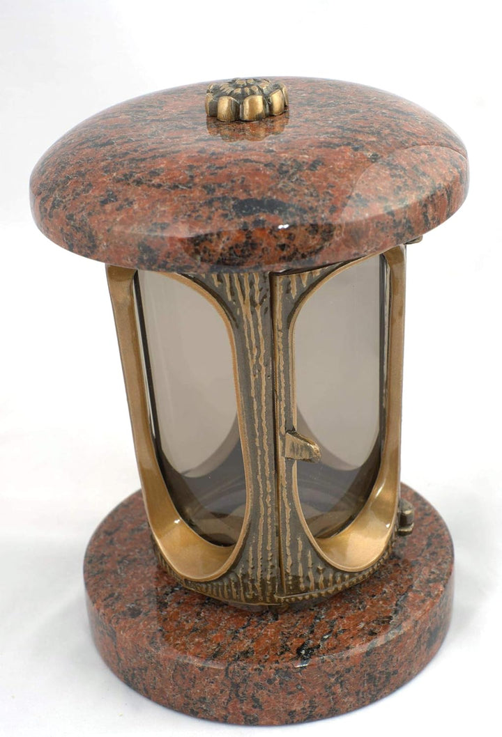 designgrab Grablampe mit Granit Sockel 20x20x5 cm, aus messingfarbenem Aluminium in Antikoptik und G