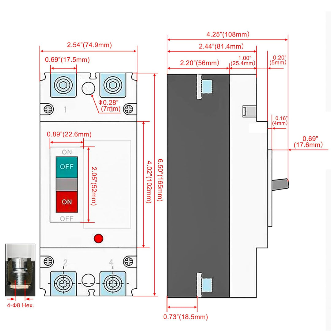 Heschen DC-Leistungsschalter MCCB, HSM1PV-250, 2-polig, DC550V 180A, Photovoltaik-Leistungsschalter,