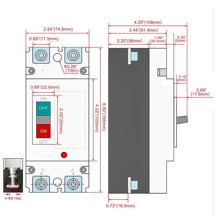 Heschen DC-Leistungsschalter MCCB, HSM1PV-250, 2-polig, DC550V 180A, Photovoltaik-Leistungsschalter,