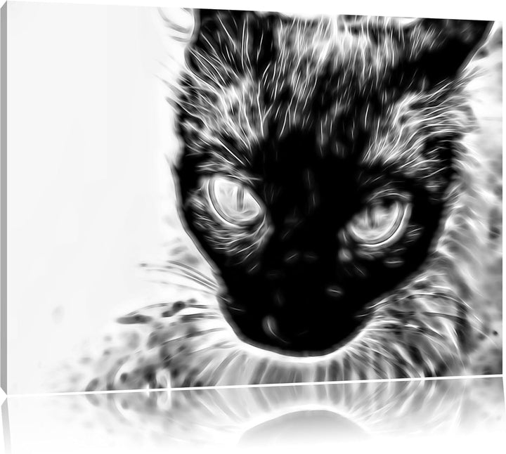 Pixxprint Schwarze Katze, Blaue Augen, als Leinwandbild/Grösse: 100x70 / Wandbild/Kunstdruck/fertig