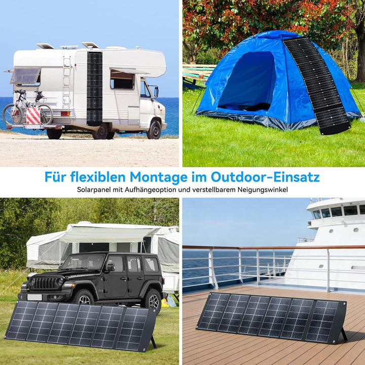 Ecosonique 200W Faltbares Solarpanel, Monokristallin Solarmodul mit USB-C 65W PD3.0, USB-A QC3.0 Sch