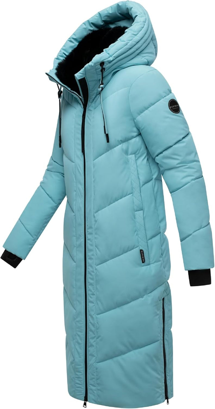 MARIKOO Damen Wintermantel warmer Steppmantel lang mit verstellbarer Kapuze und hohem Kragen Nadaree