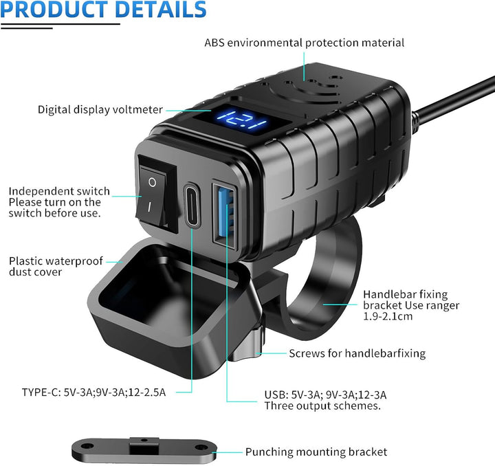 Lhdfyqt Dual-USB Motorrad Telefon Ladegerät, Motorrad USB Ladegerät, Schnelltrenner SAE zu USB Adapt