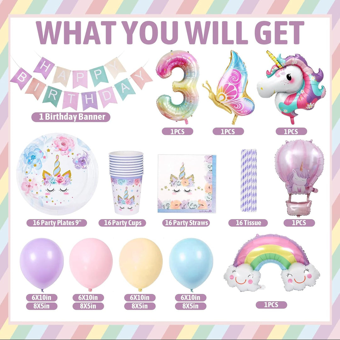 Einhorn Partygeschirr Set, Geburtstag Party Geschirr Deko, Pappteller Kindergeburtstag mit Einhorn L