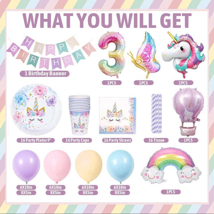 Einhorn Partygeschirr Set, Geburtstag Party Geschirr Deko, Pappteller Kindergeburtstag mit Einhorn L