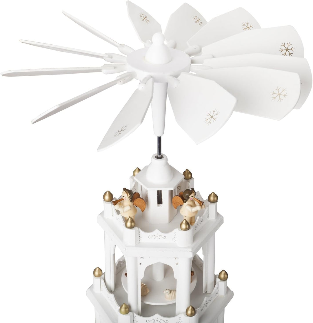 BRUBAKER Weihnachtspyramide Holzpyramide - Weiss - 3 Etagen - 45 cm Höhe - handbemalte Figuren Weiss