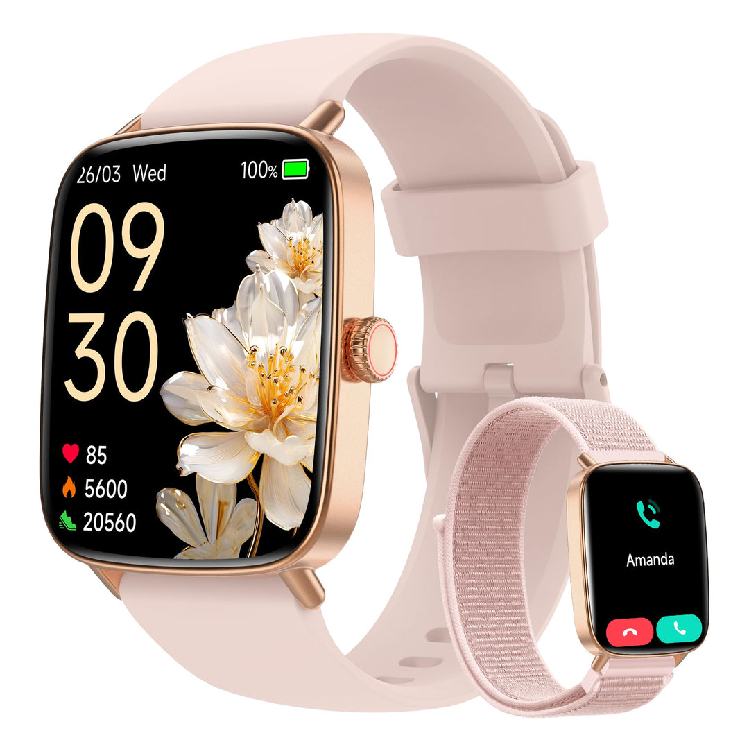 Yoever Smartwatch Damen mit Telefonfunktion - 1.85" Fitnessuhr Damen mit Herzfrequenz SpO2 Schlafmon