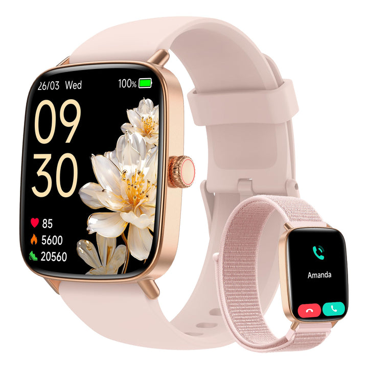 Yoever Smartwatch Damen mit Telefonfunktion - 1.85" Fitnessuhr Damen mit Herzfrequenz SpO2 Schlafmon