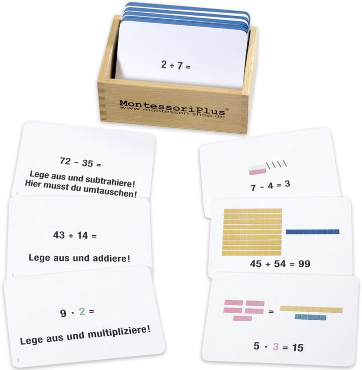 Montessori-Material Zahlenraum bis 100 inkl. Rechenstäbchen u. 100 Aufgabenkarten mit Selbstkotrolle