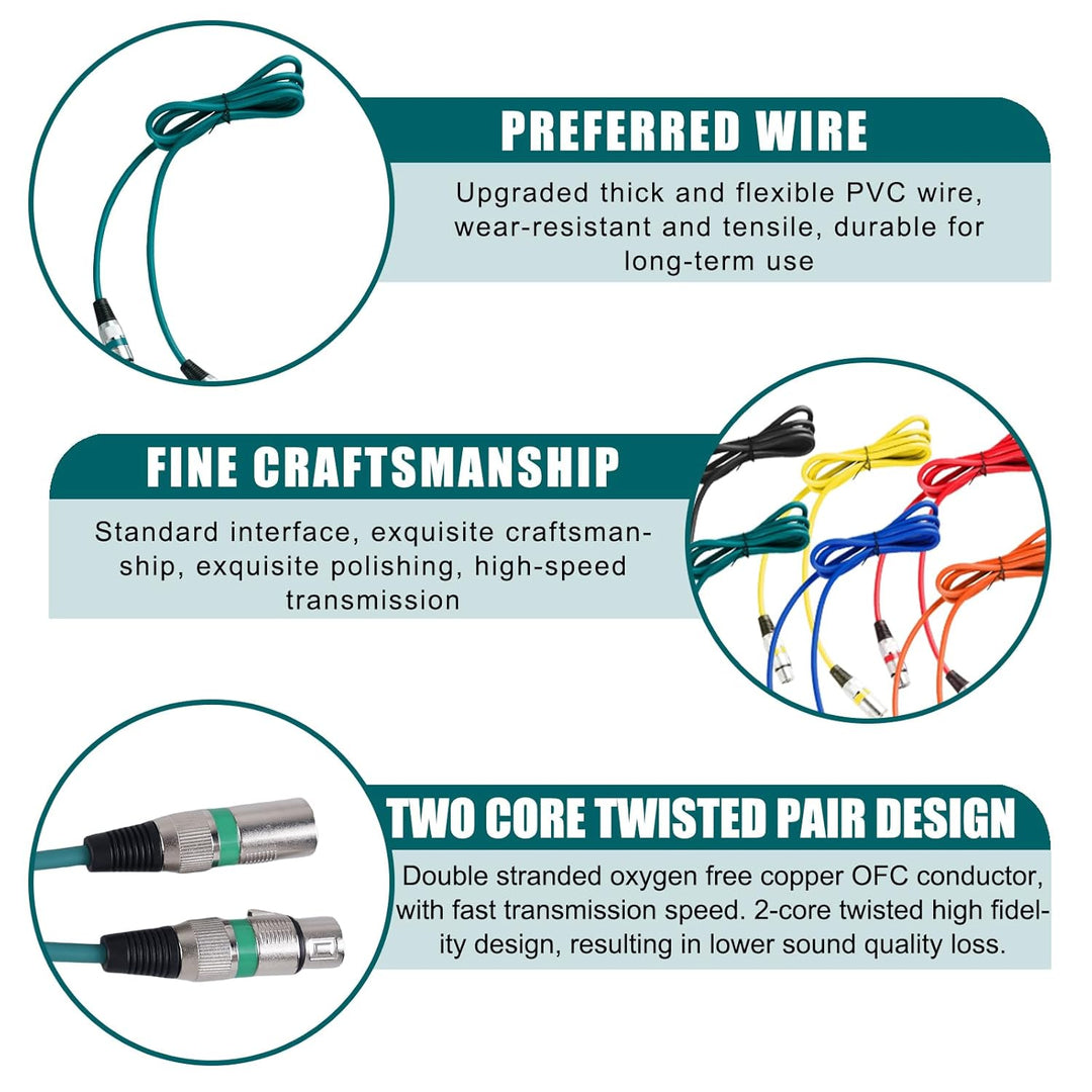 6 Pack XLR Kabel Mikrofonkabel 2m, DMX Kabel, DMX Microphone Signal Cable Connection Cable, Mikrofon