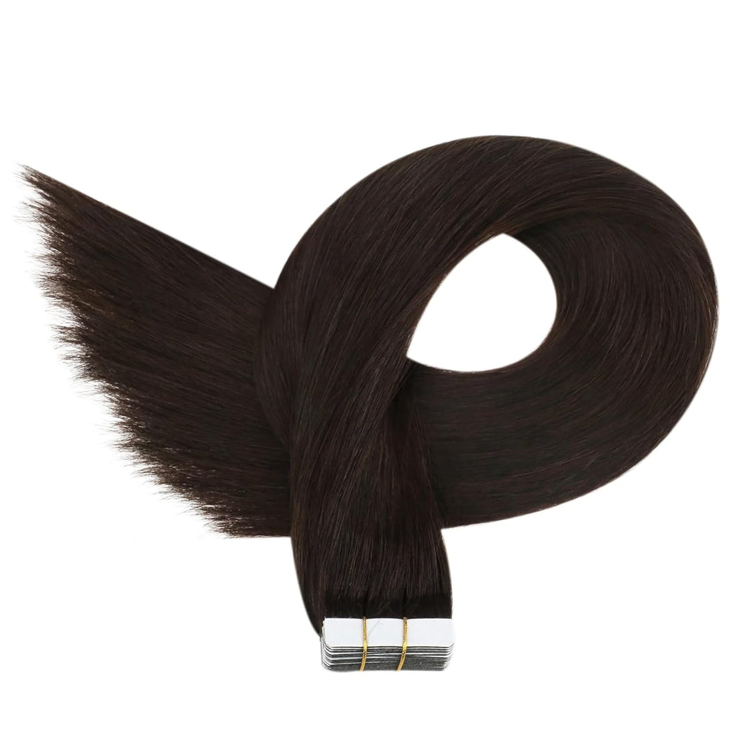 Ugeat Braun Tape Extensions Echthaar 45cm Extensions Tape Klebestreifen Haare Dunkelstes Braun Echte