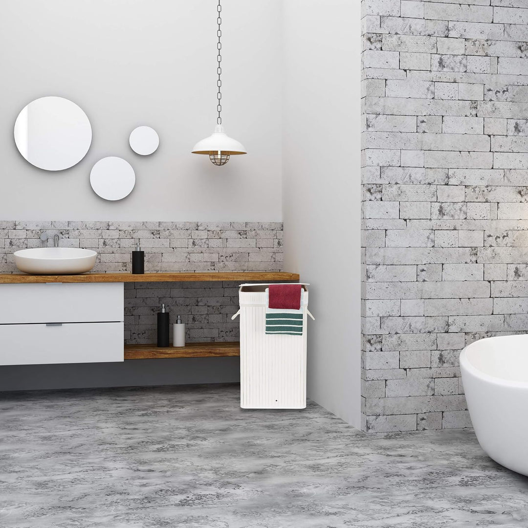 Relaxdays Wäschekorb Bambus, faltbar & tragbar, XL 70l mit Deckel, eckiger Wäschesammler, HxBxT: 63
