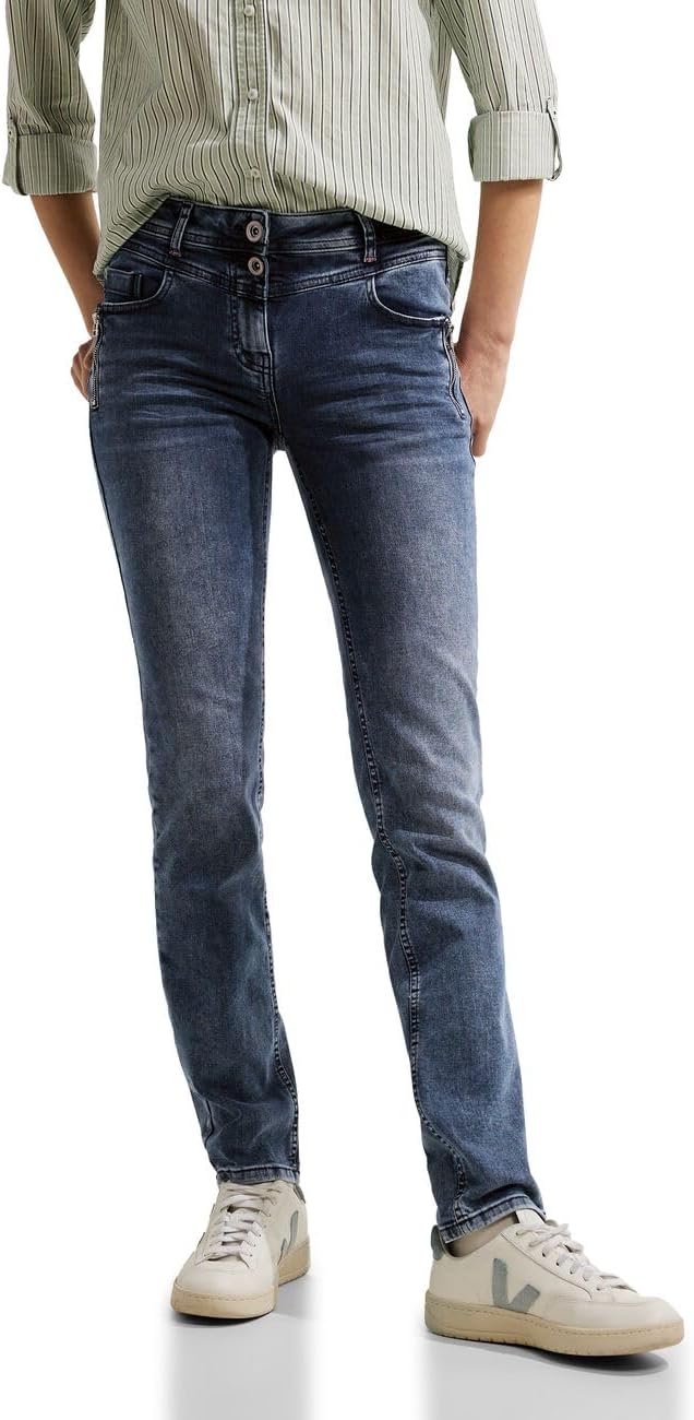 Cecil Damen Jeanshose Slim 30W / 32L Dark Blue Black Washed, 30W / 32L Dark Blue Black Washed