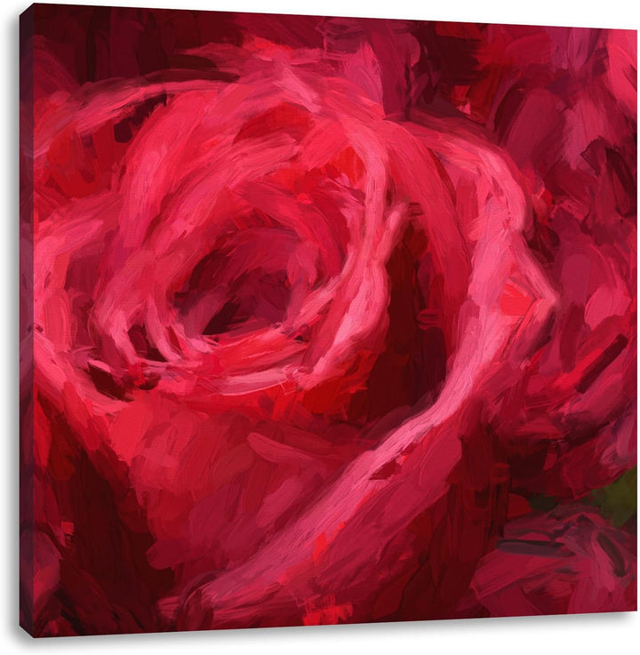 Pixxprint Romantische Rosen Pinsel Effekt, Format: 70x70 auf Leinwand, 70x70