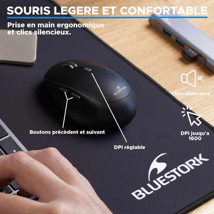 BlueStork - Grapheme kabellose Tastatur und Maus – Wireless mit Smart Dongle – leise Klicks – Ultra