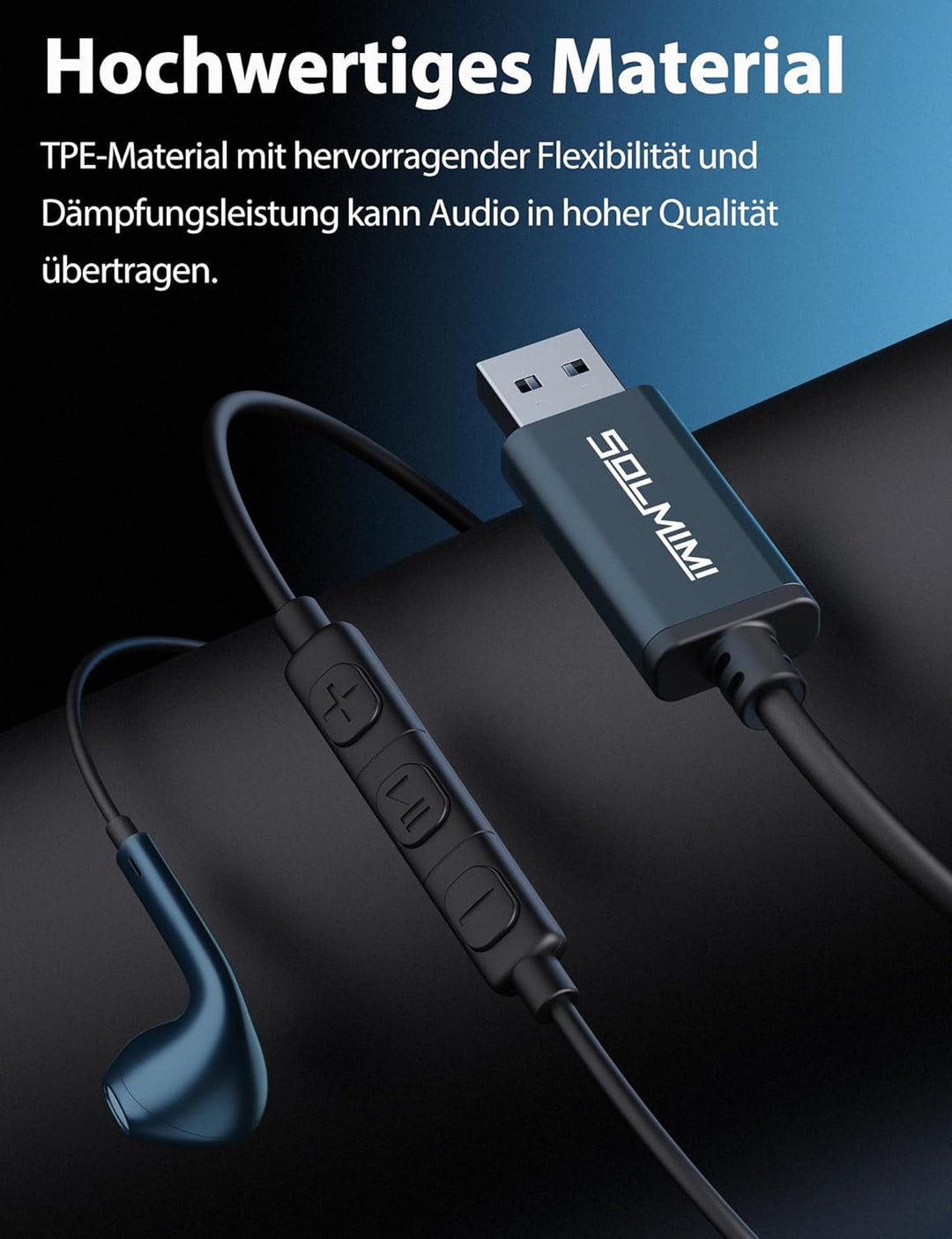 SOLMIMI USB In Ear PC Headset mit eingebautem Mikrofon Lautstärkeregler USB Kabelgebundener Gaming K